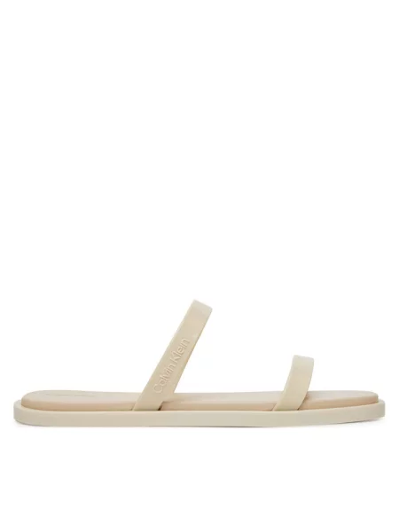 Klapki Calvin Klein Double Bar Slide Jelly turtle dove beżowe