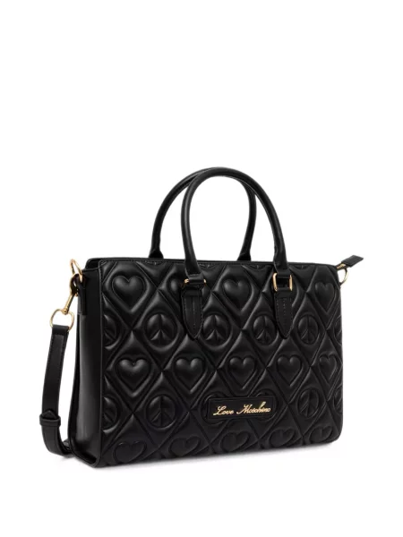 Ватиран шопинг чанта Love Moschino със сърца черно