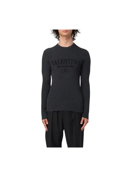 Sweter Valentino wełniany z logo szary