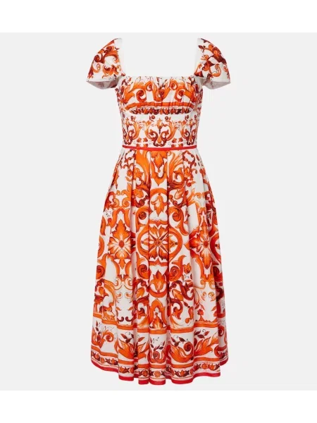 Rochie midi Dolce&gabbana cu imagine din poplin portocaliu