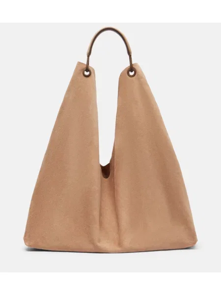 Geantă The Row din piele de căprioară bej