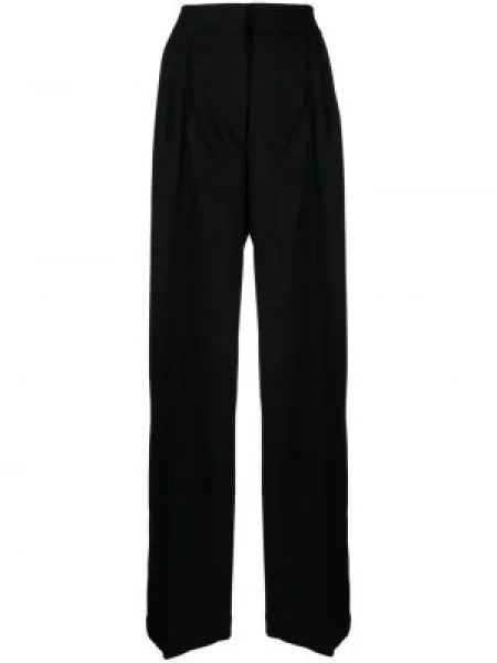 Pantaloni Maison Kitsune de lână plisate cu picior lat negru