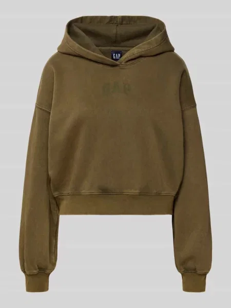 Bluza z kapturem o krótkim kroju z nadrukiem z logo Gap zielona