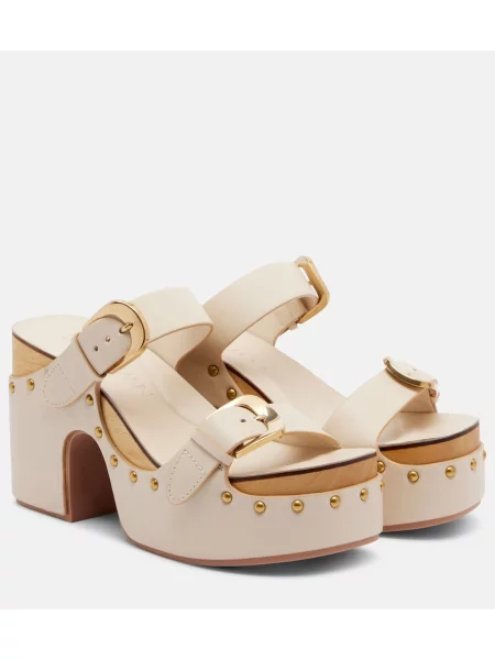 Sandale Zimmermann din piele cu platformă cu tepi bej