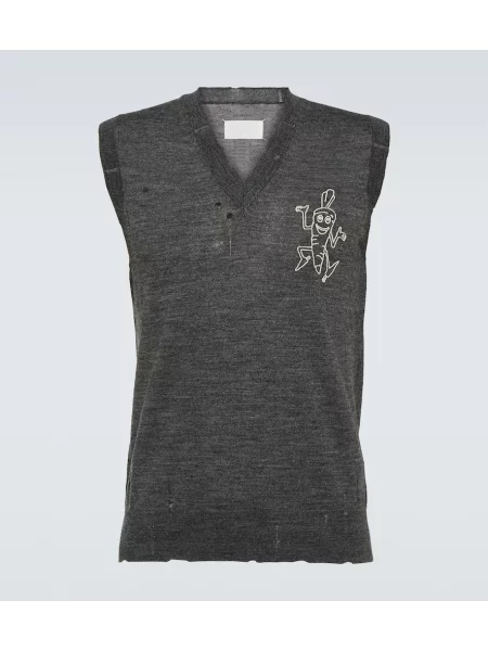 Вълнен елек Maison Margiela с протрити краища сиво