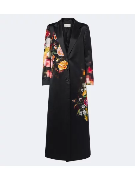 Palton Dries Van Noten din satin cu model floral