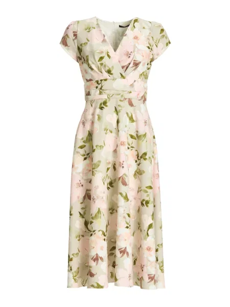 SWING Rochie kaki / verde pastel / roz pastel alb