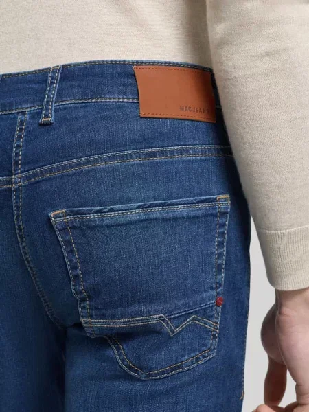 Dżinsy w kroju regular fit z wpuszczanymi model ARNE PIPE' Mac niebieskie