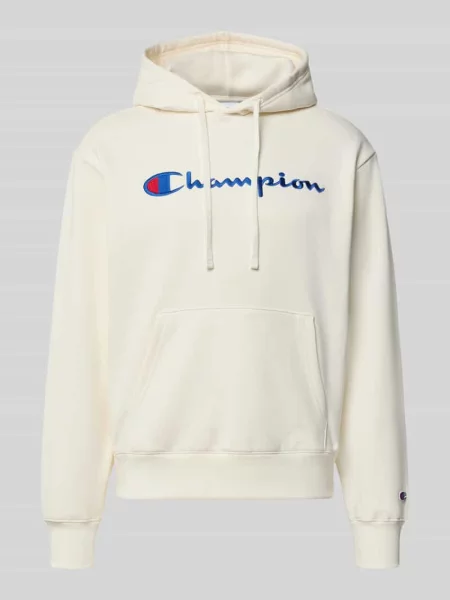 Bluza z kapturem z wyhaftowanym logo Champion biała
