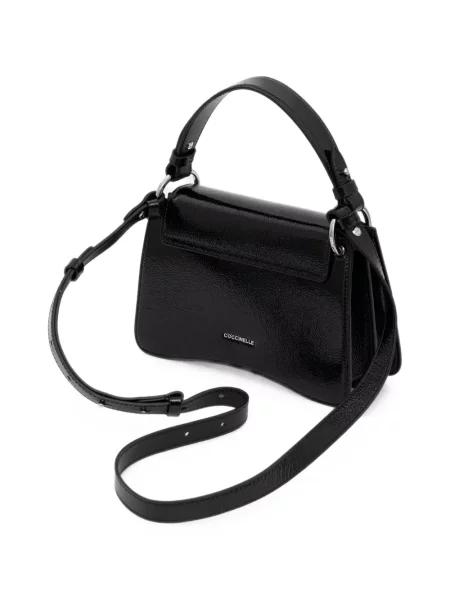 Kožená lakovaná shopper kabelka Coccinelle s autogramem černá