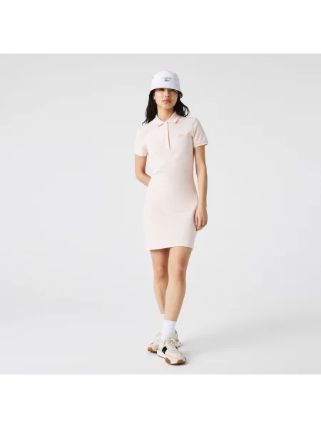 Lacoste Sukienka Polo Z Elastycznej Bawełny Piki różowa