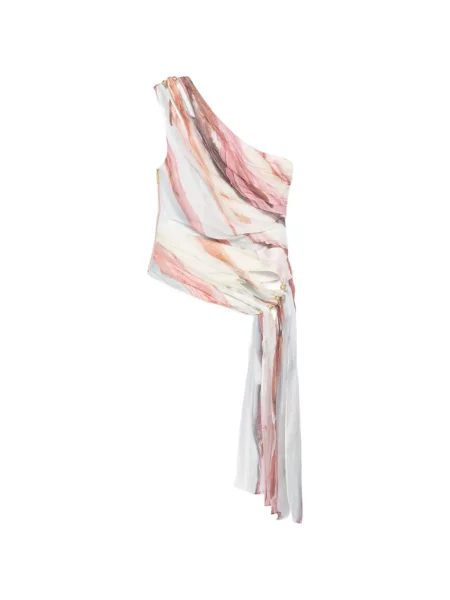 Top Aje drapowany na jednym ramieniu biały