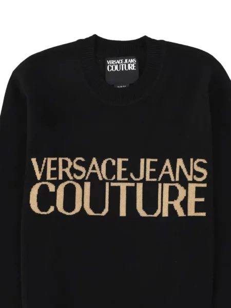 Пуловер Versace Jeans Couture с кръгло деколте с автограф черно