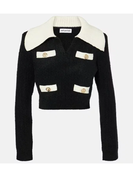 Pulover Self-portrait din lână alpaca negru