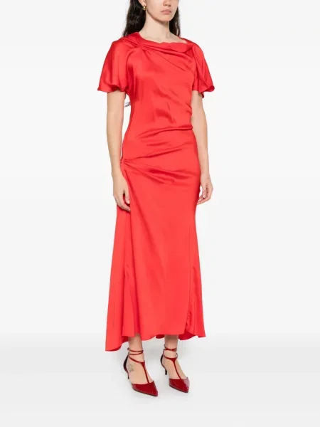 Rochie midi Victoria Beckham drapată până la genunchi de costum roșu