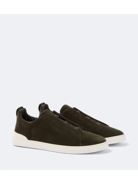Sneakerși Zegna din piele de căprioară verde