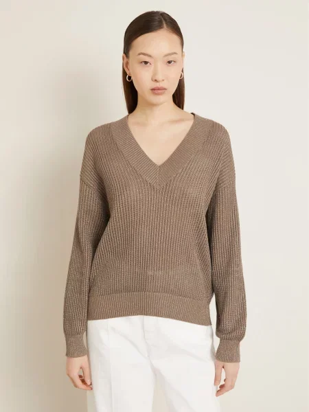 Brunello Cucinelli Sweter Z Błyszczącą Przędzą braun srebrny