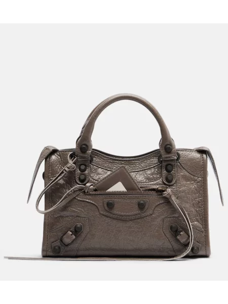 Δερμάτινη δερμάτινη τσάντα Balenciaga καφέ