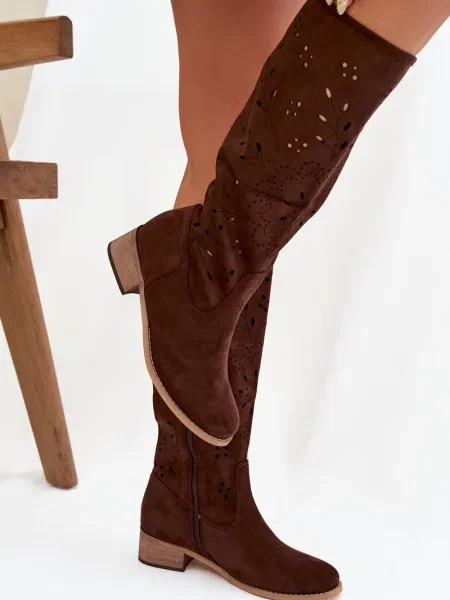 Cizme Boto cu toc bloc maro