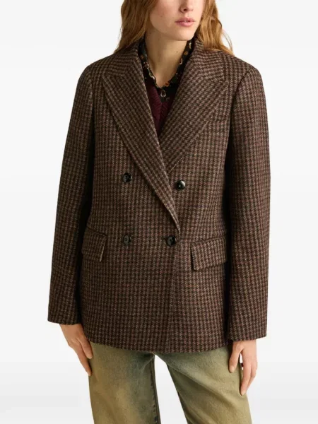 Μπλέιζερ Momoni houndstooth διπλόκουμπα καφέ