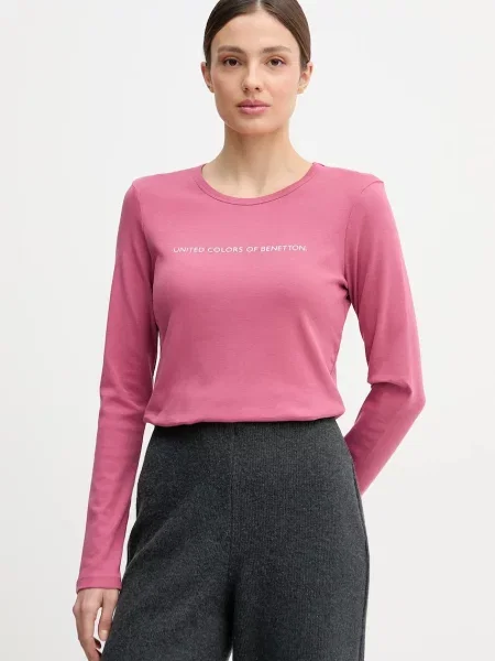 United Colors of Benetton tričko s dlouhým rukávem růžové