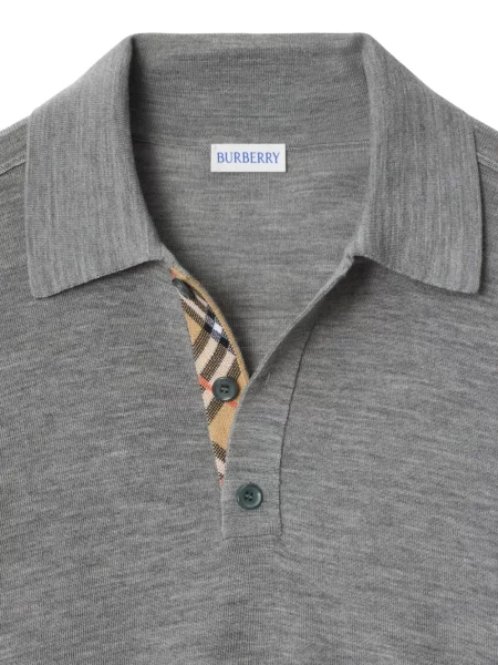 Tricou polo Burberry de lână gri