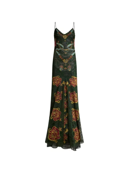 Lung rochie Etro cu imagine din jerseu verde