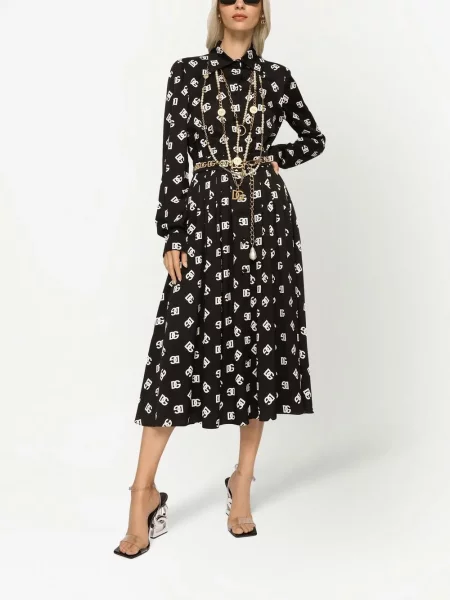 Šilkinis raštuotas kostiumas suknele Dolce & Gabbana juoda