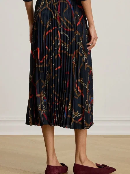 Sukně Lauren Ralph Lauren tmavomodrá midi áčková