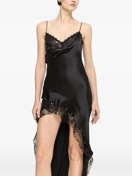Rochie Nissa cu paiete asimetrică din dantelă negru