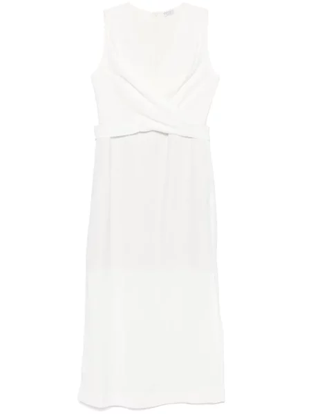 Sukienka midi Brunello Cucinelli do kolan z twillu kopertowa biała