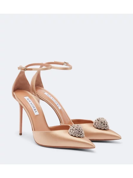Pantofi cu toc Aquazzura din satin slingback roz