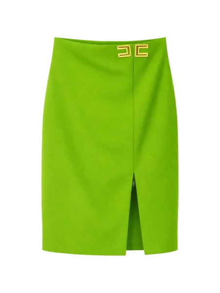 Midi fustă midi Elisabetta Franchi cu cataramă cu crăpătură verde