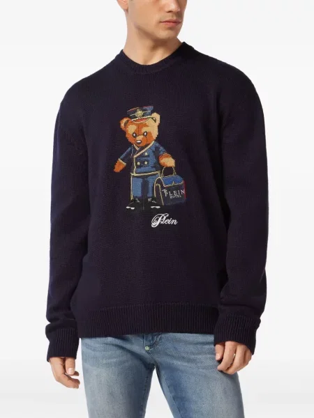 Pulover Philipp Plein cu broderie teddy albastru