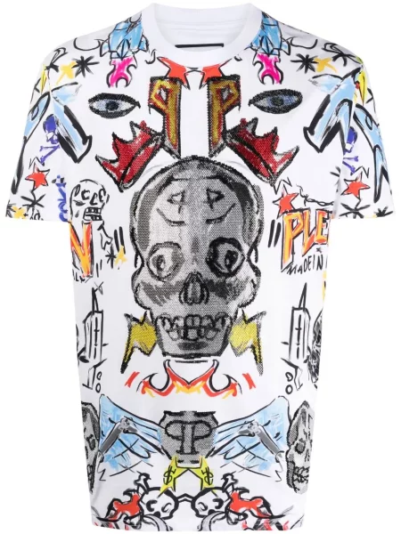 Tricou Philipp Plein cu imagine scurt alb