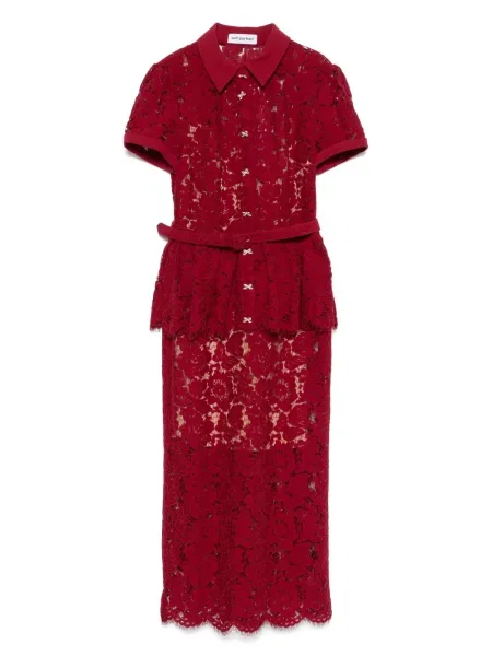 Cu peplum rochie Self-portrait din dantelă de costum roșu