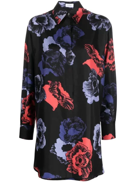 Cămașă Ferragamo cu model floral cu imagine lungă negru