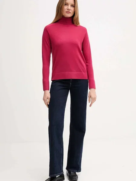Вовняний светр United Colors of Benetton легкий гольф рожевий