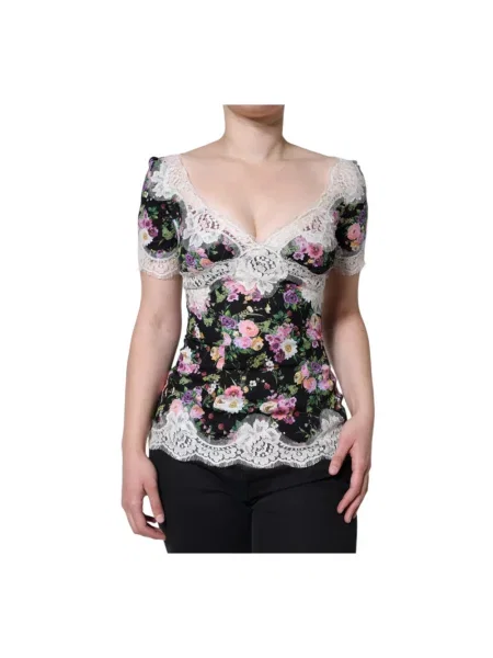 Bluzka Dolce And Gabbana w kwiatki koronkowa czarna