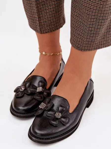 Mocasini Boto cu model floral negru