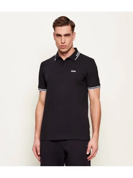 Tricou polo Boss Green stretch negru