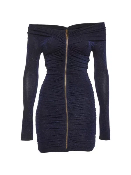 Rochie mini Elisabetta Franchi tricotate cu volane albastru