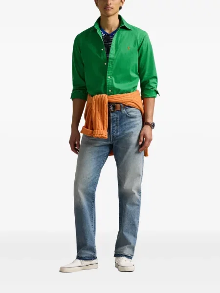 Tricou Polo Ralph Lauren din piele cu broderie în carouri maro
