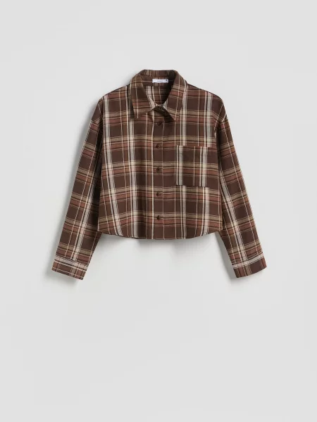 Reserved Коротка сорочка в клітинку коричневий