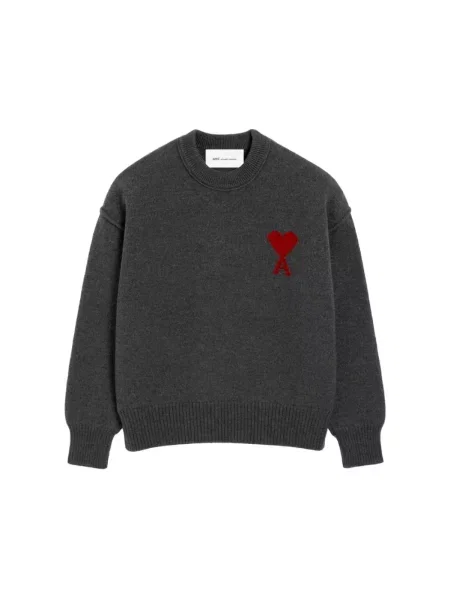 Sweter Ami Paris wełniany w serca szary
