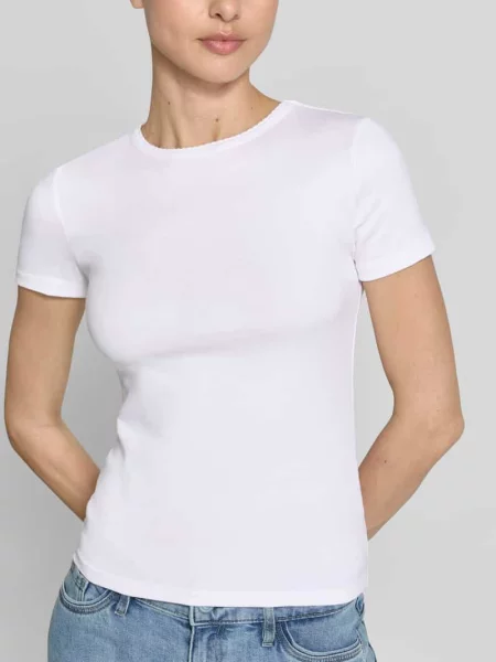 T-shirt z drobnym prążkowaniem i okrągłym dekoltem Jake*s Casual biała