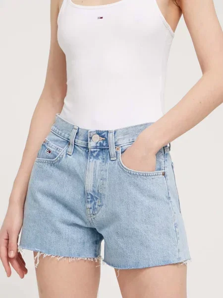 Къс дънки Tommy Jeans с висока талия синьо