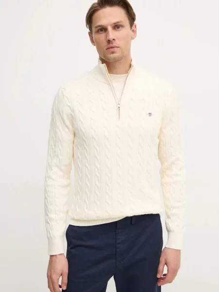 Gant sweter z dzianiny Mężczyźni wypukły wzór tkaniny M beżowy