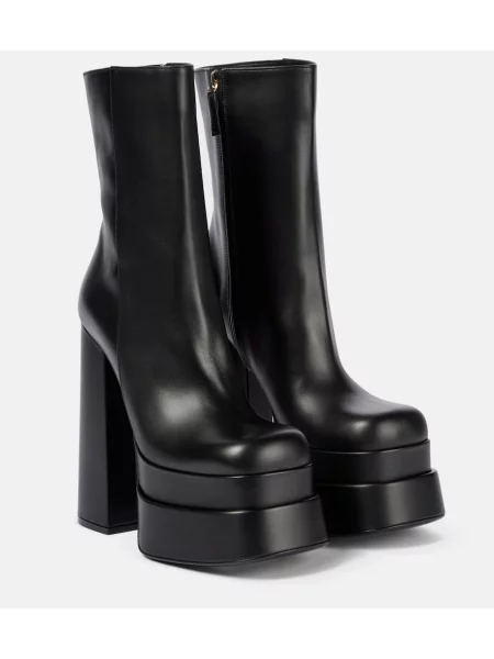 Cizme scurte Versace din piele cu platformă negru
