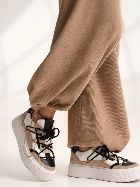 Класичні штани ISSA Plus вельвет бежевий